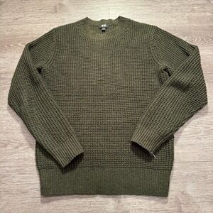 Uniqlo Sweater Mens Small Green Wool Crew Neck Casual Minimal Lounge Chunky Knit